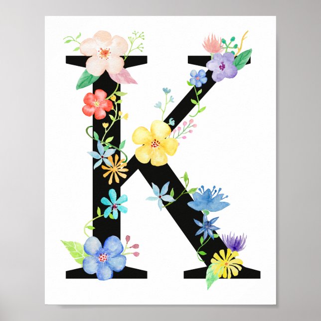 Póster Letra floral acuarela K Poster (Frente)