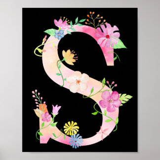 Póster Letra floral acuarela S Poster