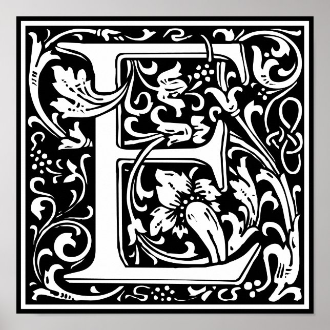 Póster Letra floral alfa monograma E (Frente)