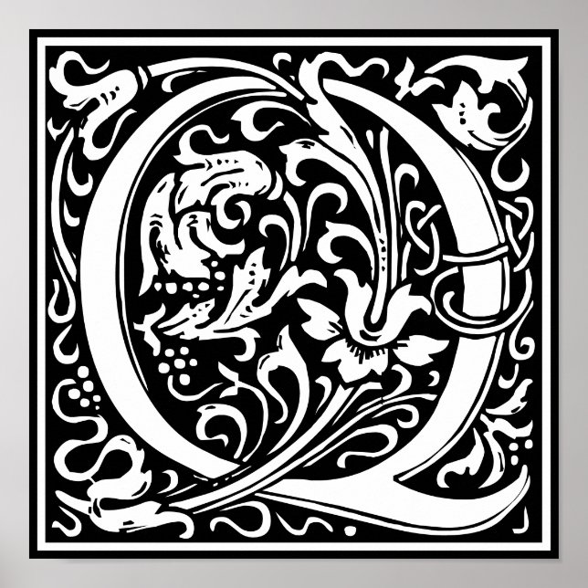 Póster Letra floral alfa monograma Q (Frente)