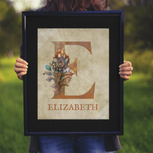 Póster Letra floral de Steampunk E