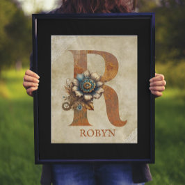 Póster Letra floral de Steampunk R
