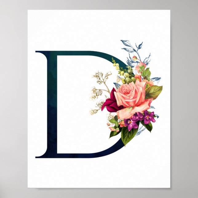 Póster Letra floral fancy monograma D (Frente)