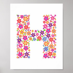 Póster Letra floral H de las flores monogramo