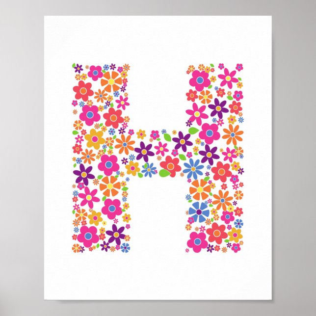 Póster Letra floral H de las flores monogramo (Frente)