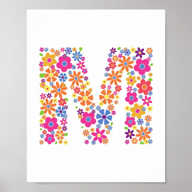 Póster Letra floral M de las flores monogramo (Frente)