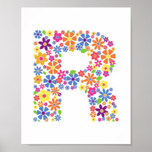Póster Letra floral R de las flores monogramo