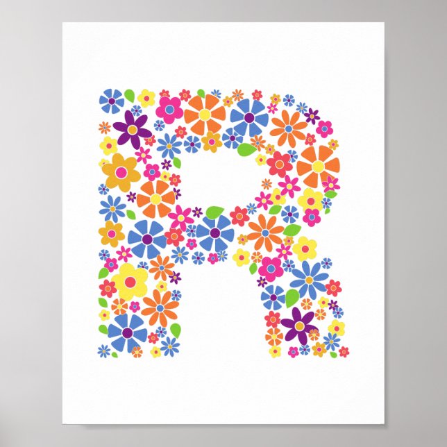 Póster Letra floral R de las flores monogramo (Frente)
