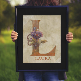 Póster Letra floral Steampunk L
