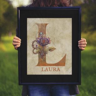 Póster Letra floral Steampunk L