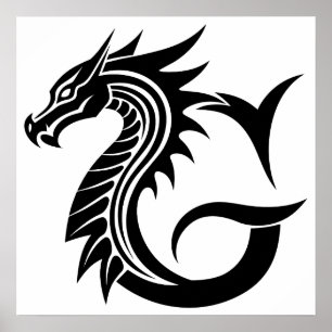 Póster Letra G de estilo dragón, alfabeto de dragón, mono