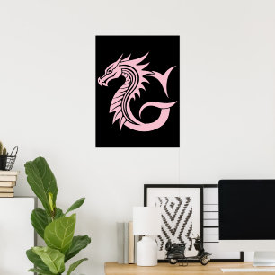 Póster Letra G de estilo dragón, alfabeto de dragón, mono