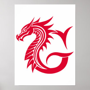 Póster Letra G de estilo dragón, alfabeto de dragón, mono