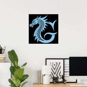 Póster Letra G de estilo dragón, alfabeto de dragón, mono