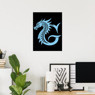 Póster Letra G de estilo dragón, alfabeto de dragón, mono