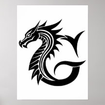 Letra G de estilo dragón, alfabeto de dragón, mono