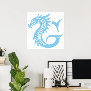 Póster Letra G de estilo dragón, alfabeto de dragón, mono