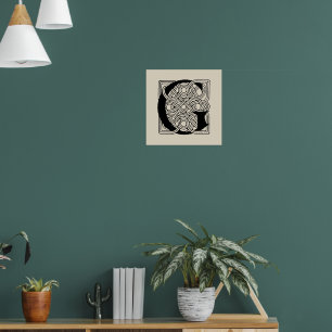 Póster Letra G Monograma de Nudo Céltico Vintage