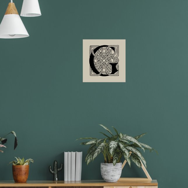 Póster Letra G Monograma de Nudo Céltico Vintage (Salón 1)
