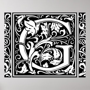 Póster Letra G Monograma Medieval Inicial Vintage