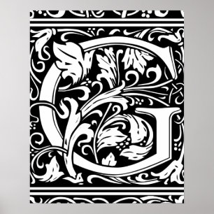 Póster Letra G Monograma Medieval Inicial Vintage