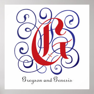 Póster Letra gótica de mayúsculas brillante G, Poster PNG