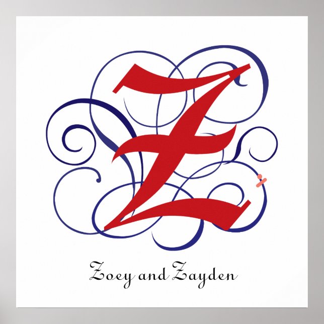 Póster Letra gótica de mayúsculas brillante Z, Personaliz (Frente)
