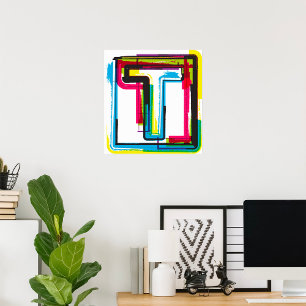 Póster Letra gruesa T negrita tipografía urbana colorida