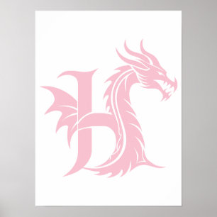 Póster Letra H de estilo dragón, alfabeto de dragón, mono