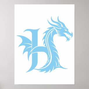 Póster Letra H de estilo dragón, alfabeto de dragón, mono