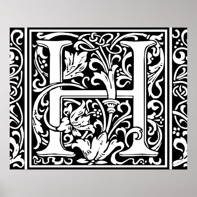 Póster Letra H Monograma Medieval Vintage Inicial (Frente)