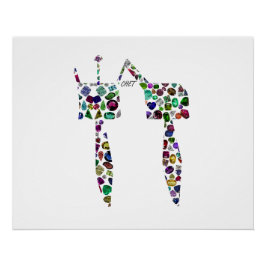 Póster Letra hebrea 'CHET' hecha con diamantes y gemas