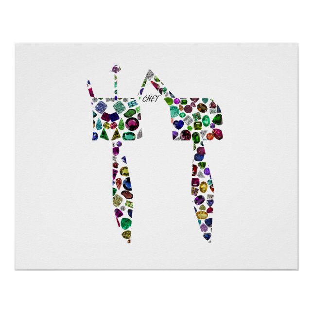 Póster Letra hebrea 'CHET' hecha con diamantes y gemas (Anverso)