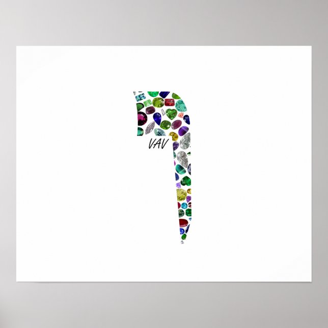 Póster Letra hebrea VAV hecha con guijarros (Frente)