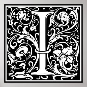 Póster Letra I Monograma Art Nouveau Medieval