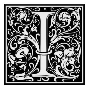 Póster Letra I Monograma Medieval Art Nouveau