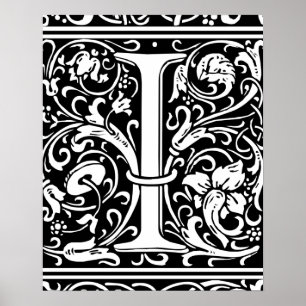 Póster Letra I Monograma Medieval Art Nouveau