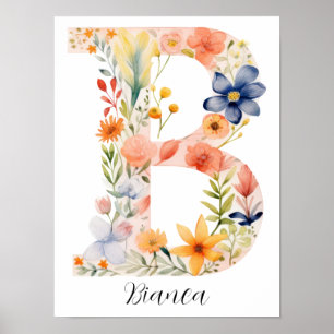 Póster Letra inicial B floral silvestre