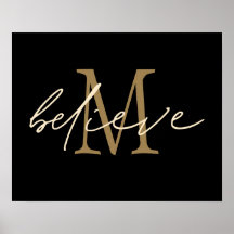 Letra Inicial de Monograma Dorado Believe Negro