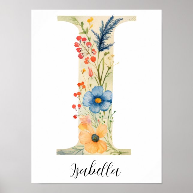 Póster Letra inicial floral silvestre i impresa (Frente)