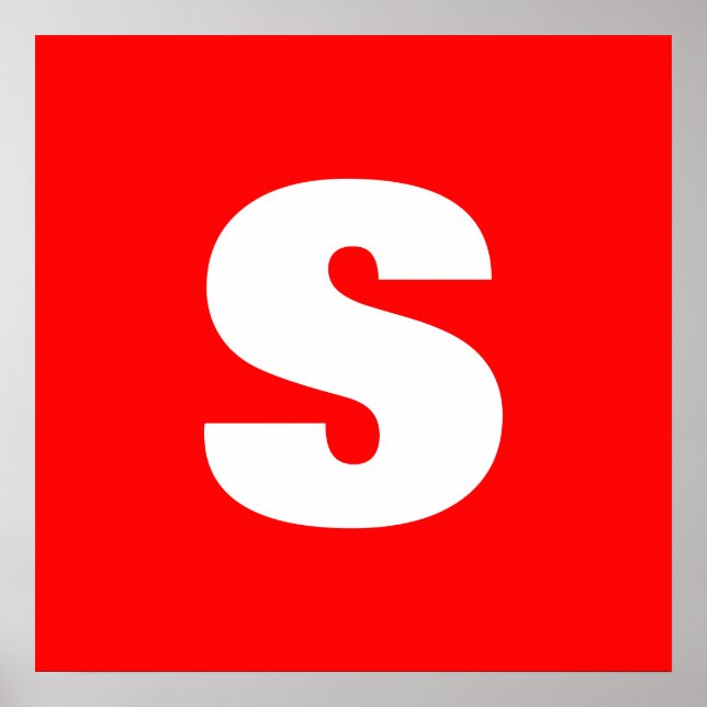 Póster Letra inicial monograma estilo moderno rojo blanco (Frente)