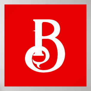 Póster Letra Inicial Monograma Rojo Blanco Clásico