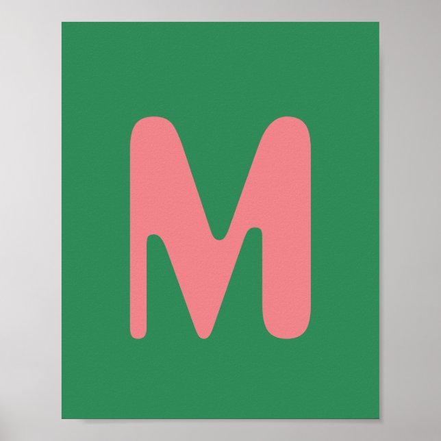 Póster Letra inicial rosa claro moderna | Verde alga (Frente)