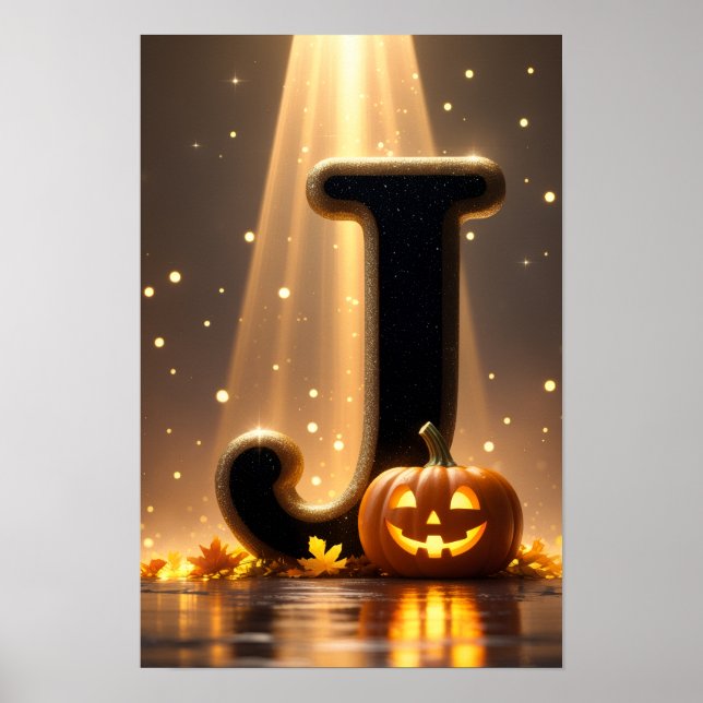 Póster Letra J de Halloween Calabaza Niños Aula de clase  (Frente)