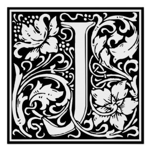 Póster Letra J Monograma medieval Art Nouveau
