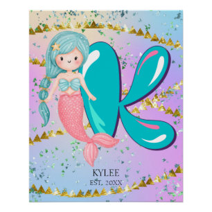 Póster Letra K Monograma Acuarela Cuta Cristales De Siren