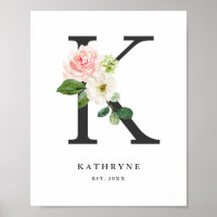 Letra K Monograma Acuarela Floral Peach