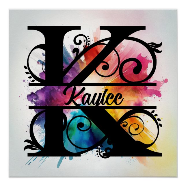 Póster Letra 'K', monograma brillante brillante, nombre d (Anverso)