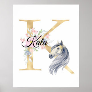 Póster letra K personalizada monograma con caballo