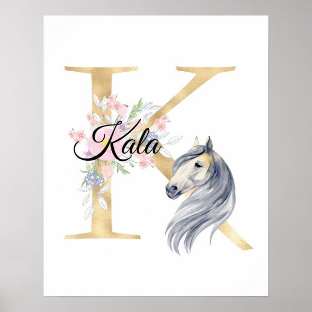 Póster letra K personalizada monograma con caballo (Frente)